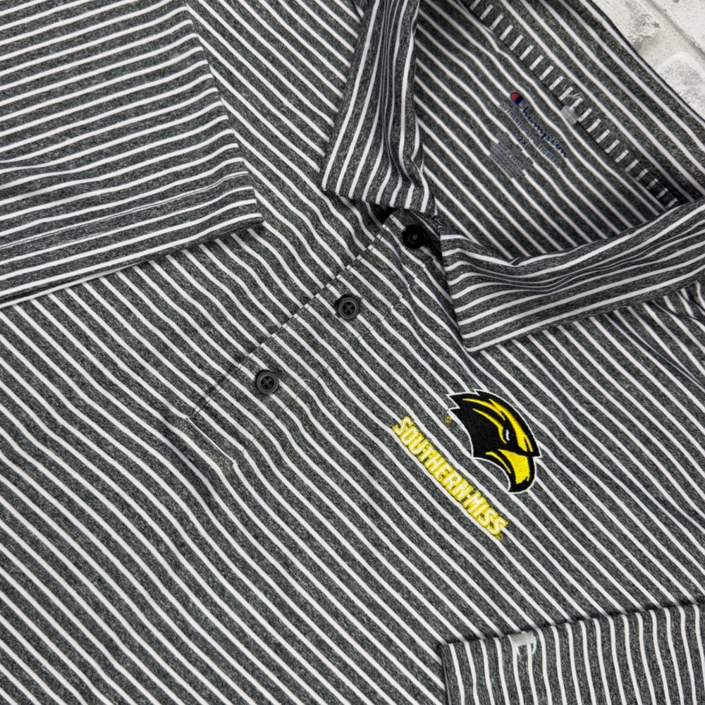 Champion Polo Shirt Mens 2XL Gray Southern Miss Golden Eagles Striped EUC